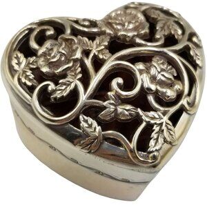 Brighton Heart Shaped Jewelry Trinket Box With Intricate Floral Design HTF